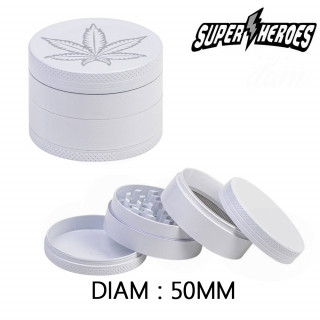 Grinder Alu Blanc "Mexican Leaf" - 50mm 4 parties