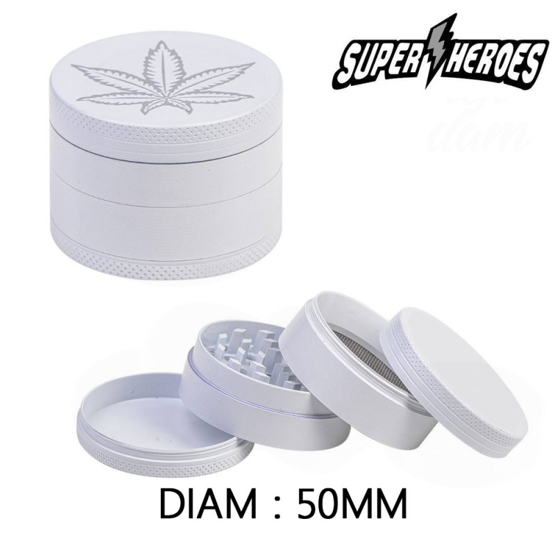 Grinder Alu Blanc "Mexican Leaf" - 50mm 4 parties - Variante 1