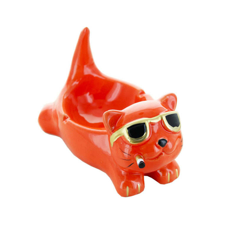 Cendrier Orange "Chat Cool" - Céramique