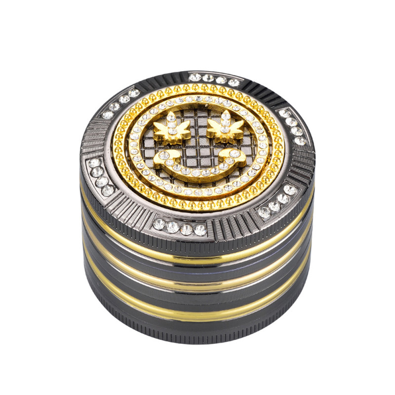 Grinder Pollinator Coffret Cadeau Métal Diamants Feuille Face - 50 mm