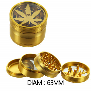 Grinder Alu Or - Leaf - 63mm