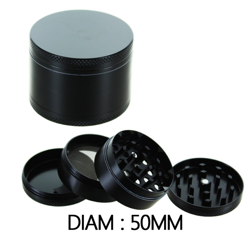 Grinder Alu Noir - 50mm - 4 parties